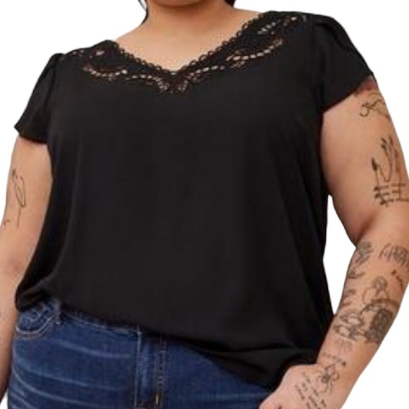 torrid Tops - Torrid Georgette Embroidered V-Neck Tulip Short sleeve